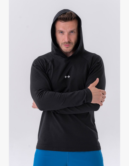 NEBBIA Tričko s dlhým rukávom a kapucňou čierne