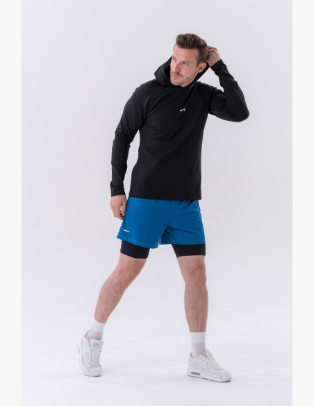 NEBBIA Tričko s dlhým rukávom a kapucňou čierne