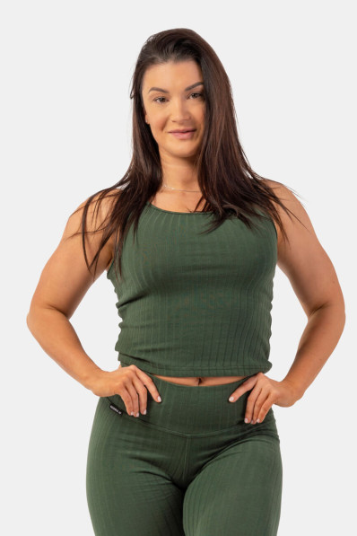 NEBBIA Ribbed organic cotton tank top green