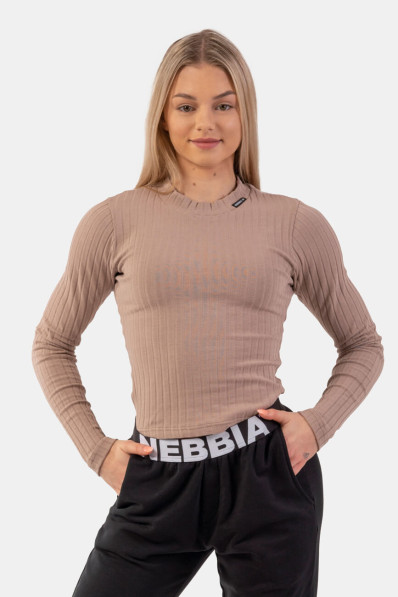 NEBBIA Ribbed long sleeve T-shirt in organic cotton brown