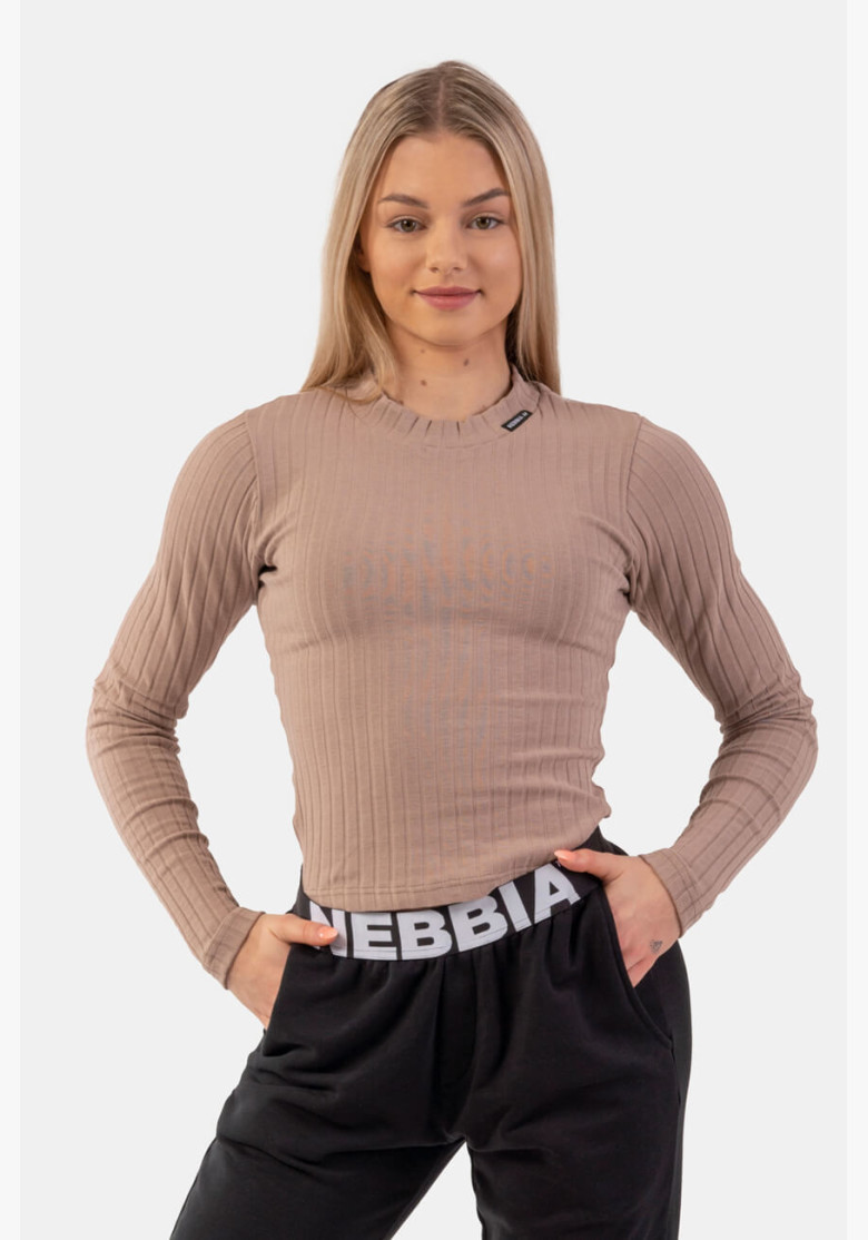 NEBBIA Ribbed long sleeve T-shirt in organic cotton brown
