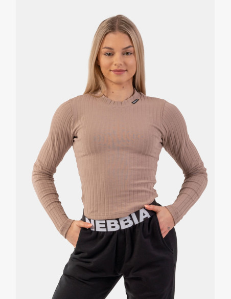 NEBBIA Ribbed long sleeve T-shirt in organic cotton brown