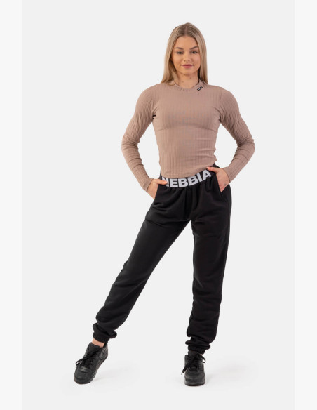 NEBBIA Ribbed long sleeve T-shirt in organic cotton brown