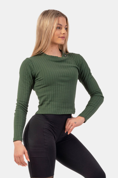 NEBBIA Ribbed long sleeve T-shirt in organic cotton green