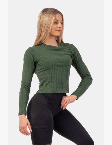 NEBBIA Ribbed long sleeve T-shirt in organic cotton green