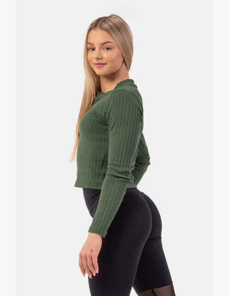 NEBBIA Ribbed long sleeve T-shirt in organic cotton green