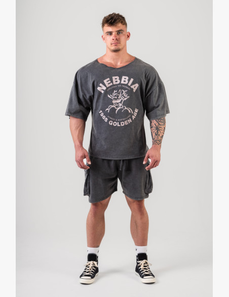 NEBBIA Washed bavlnený rag top GOLDEN AGE čierny