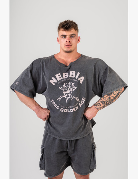 NEBBIA Washed bavlnený rag top GOLDEN AGE čierny