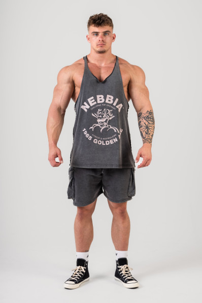 NEBBIA Washed muscle back stringer GOLDEN AGE čierne