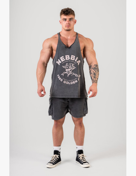 NEBBIA Washed muscle back stringer GOLDEN AGE čierne