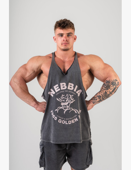 NEBBIA Washed muscle back stringer GOLDEN AGE čierne
