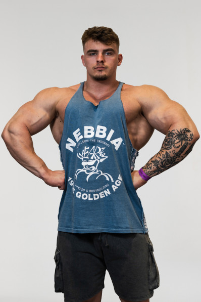 NEBBIA Washed muscle back stringer GOLDEN AGE modré