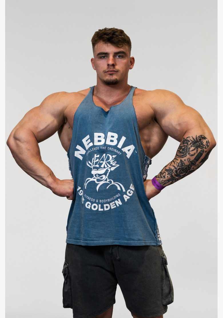 NEBBIA Washed muscle back stringer GOLDEN AGE modré