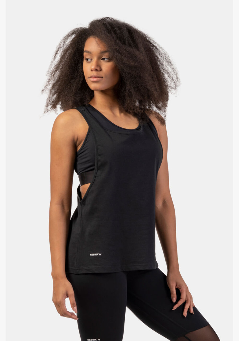 NEBBIA Loose long tank top "Feeling Good" with crisscross back black