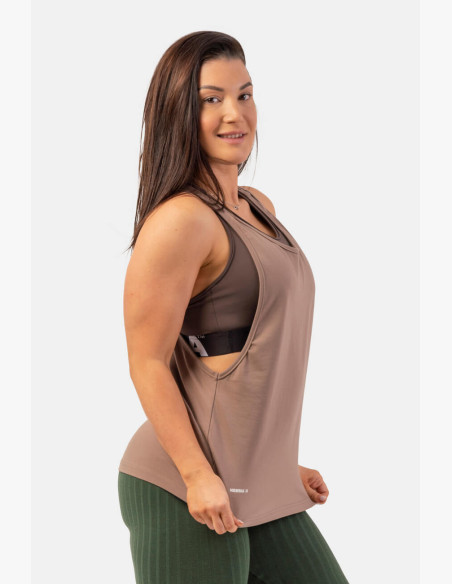 NEBBIA Loose long tank top "Feeling Good" with crossing on the back brown