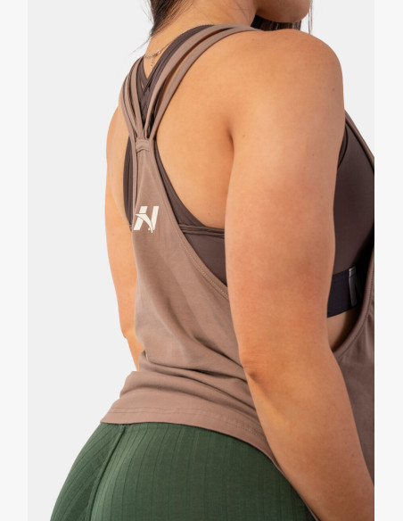 NEBBIA Loose long tank top "Feeling Good" with crossing on the back brown