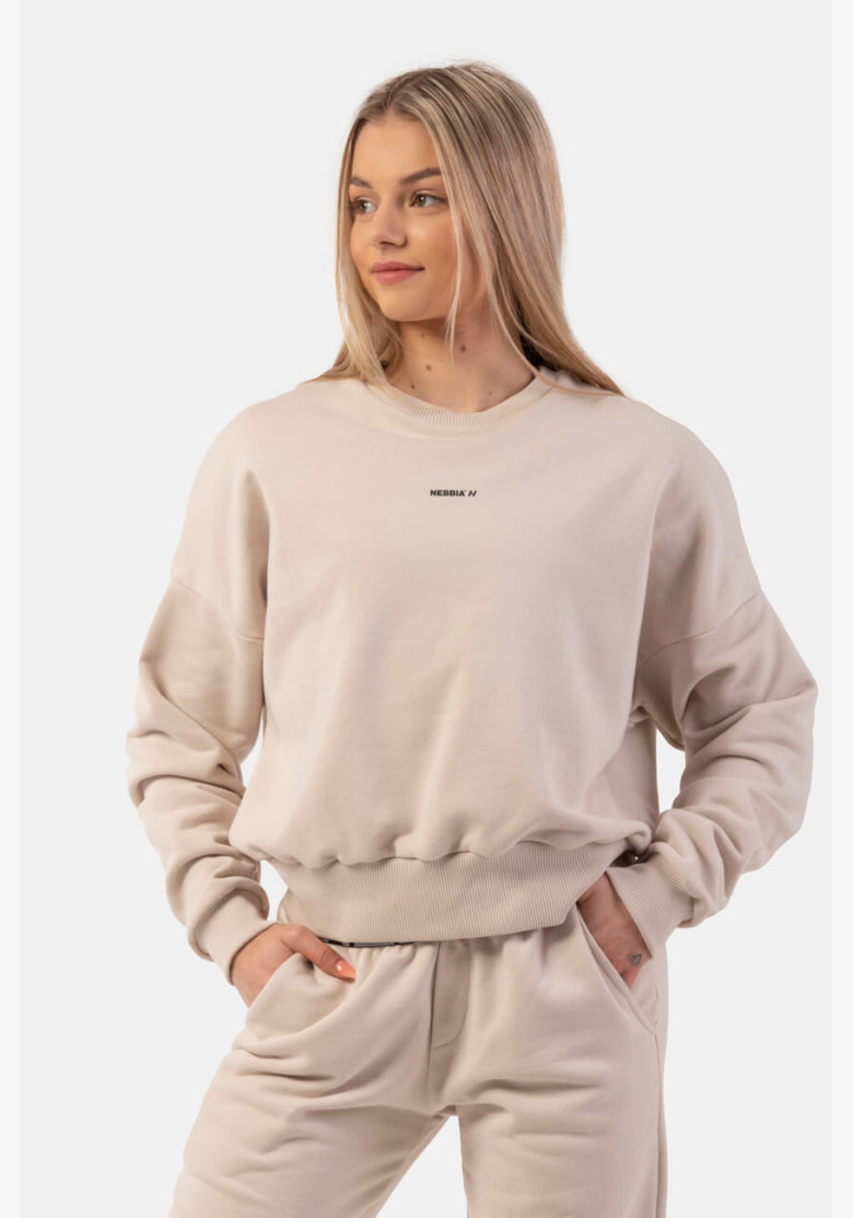 NEBBIA Loose-fitting hoodie "Feeling Good" beige