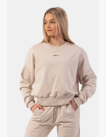 NEBBIA Loose-fitting hoodie "Feeling Good" beige