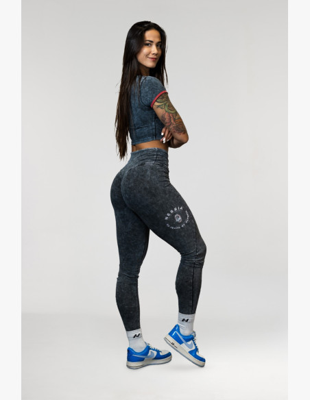 NEBBIA Washed fitness legíny s vysokým pásom GYM WARRIOR