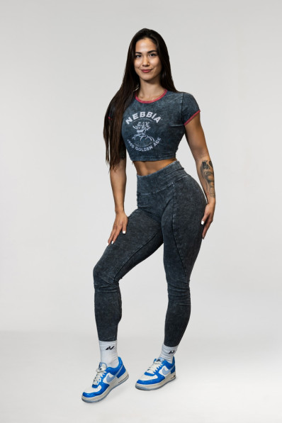 NEBBIA Washed fitness legíny s vysokým pásom GYM WARRIOR