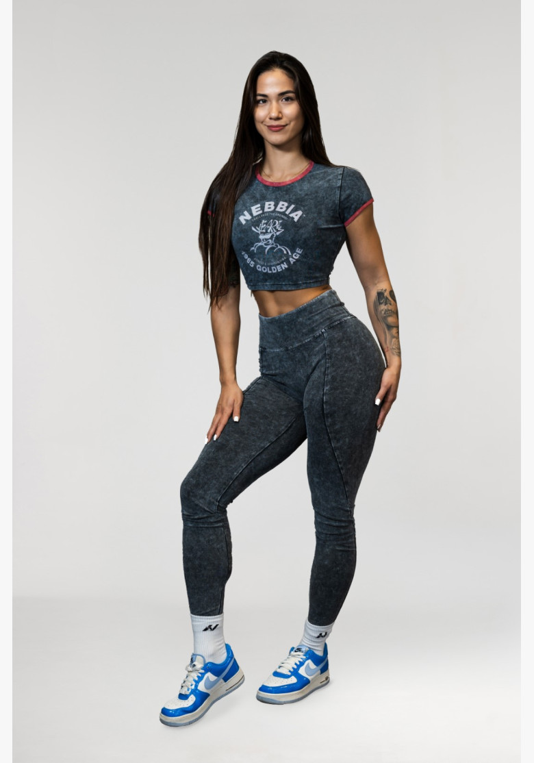 NEBBIA Washed fitness legíny s vysokým pásom GYM WARRIOR