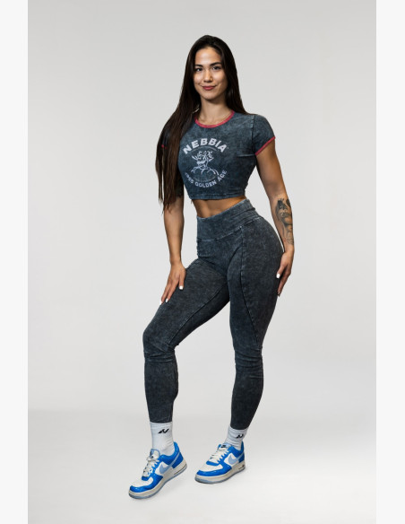 NEBBIA Washed fitness legíny s vysokým pásom GYM WARRIOR
