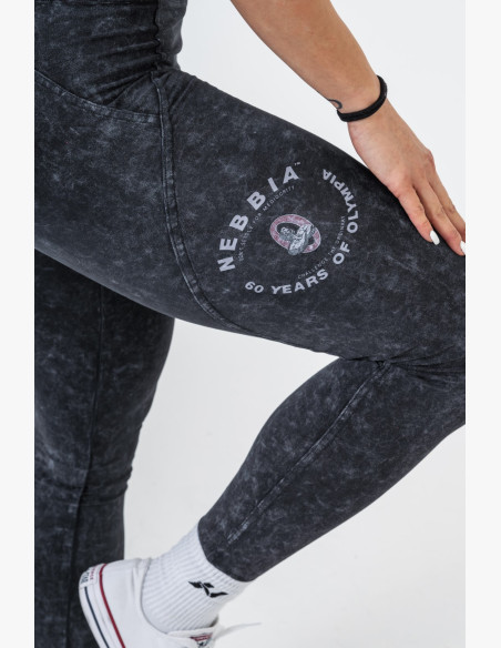 NEBBIA Washed fitness legíny s vysokým pásom GYM WARRIOR