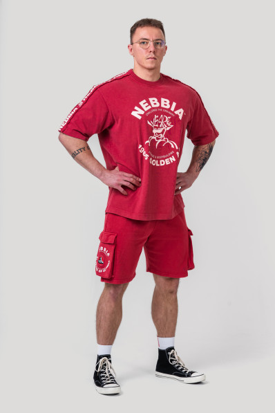 NEBBIA Washed oversized tričko GOLDEN AGE červené